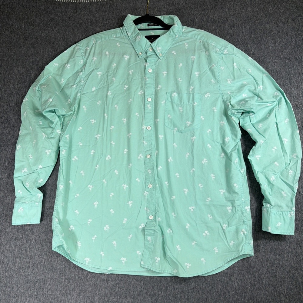 American Eagle Shirt Mens XL‎ Aqua Palm Trees Seriously Soft Cotton Button Down